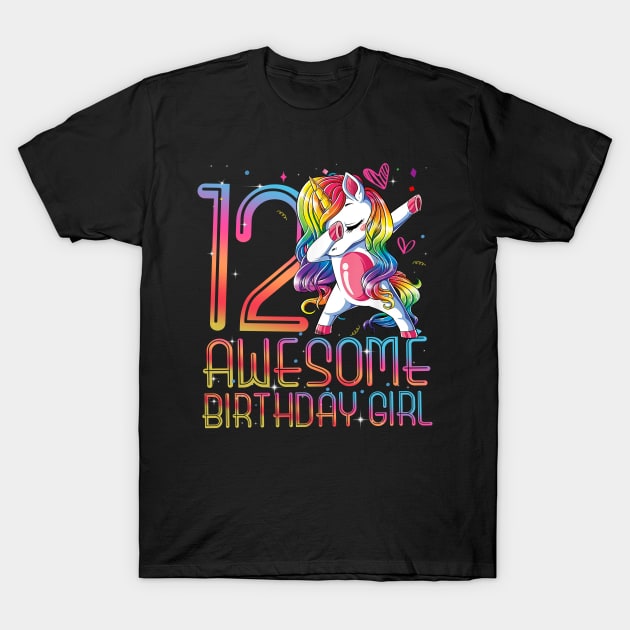 12th Birthday Girl 12 Years Old Awesome Unicorn Dabbing Bday T-Shirt by The Design Catalyst